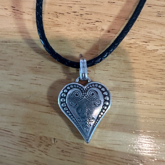 Brighton Ophelia Heart Necklace Black Braided Cord Silver-Tone Pendant 18” - Picture 2 of 5